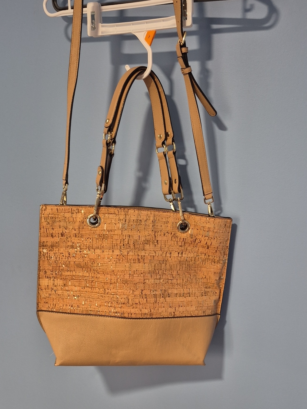 Calvin Klein Cork-Texture Tan & Light Brown Tote with Gold Hardware